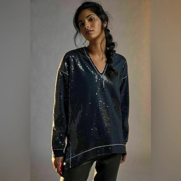 Anthropologie Tops - Anthropologie Gracie Sequined Tunic Hoodie Top Size XS NWT
